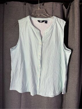 Lands' End Mint Gingham Sleeveless Button-Front Top